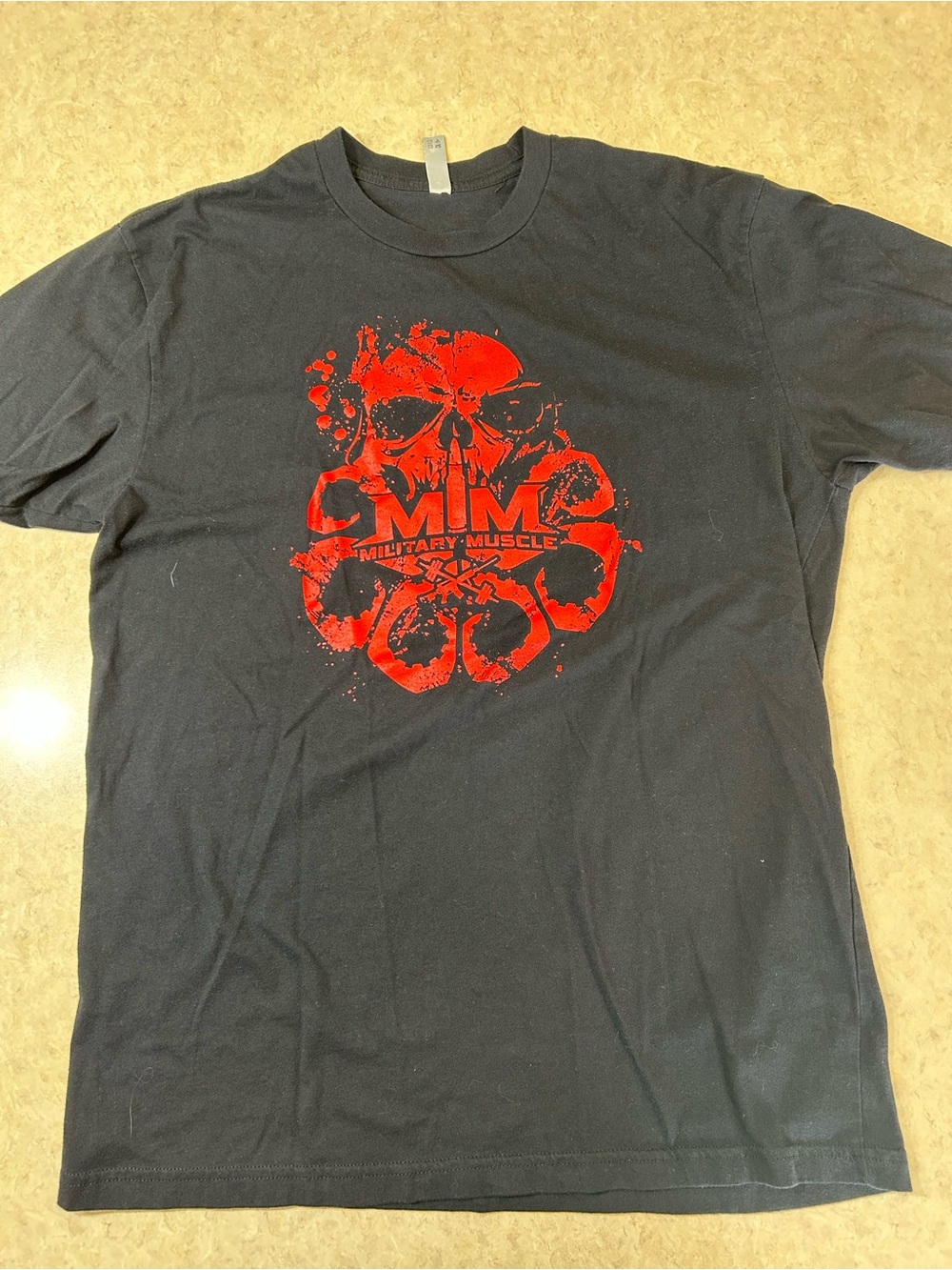 Military Muscle MM Skull Graphic T-Shirt Men’s Large Black Red Tactical Gym Tee